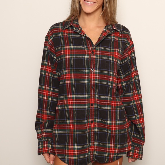 Vintage Lands End Super Cozy Multi Color Plaid Flannel Button-Up Shirt - Picture 2 of 5